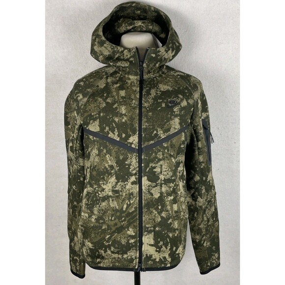 Nike Tech Windrunner Fleece Men’s Full-Zip Hoodie SMALL Olive HV5055-276 Camo - Picture 6 of 9